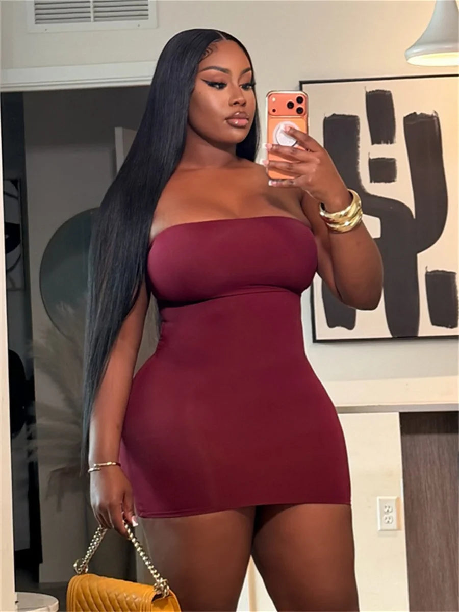 Sexy Hottie Dress Women Fashion Classic Chic Sleeveless Stretch Skinny Wild Party Club Street Peach Hip Mini Bodycon