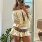 Women's Off Shoulder Chiffon Romper Long Sleeve Keyhole Lace Trim Ruffle Hem Jumpsuit Casual Summer Playsuit Streetwear