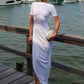 Sexy Backless Long Dress Woman Summer Trend o-Neck Short Sleeve Side Hollow Design Vacation Elegant Style Design