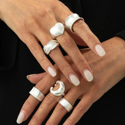 6 Styles Vintage Silver Color Open Rings for Women 2026 New Trend Simple Geometric Finger Rings New Year Couple Jewelry