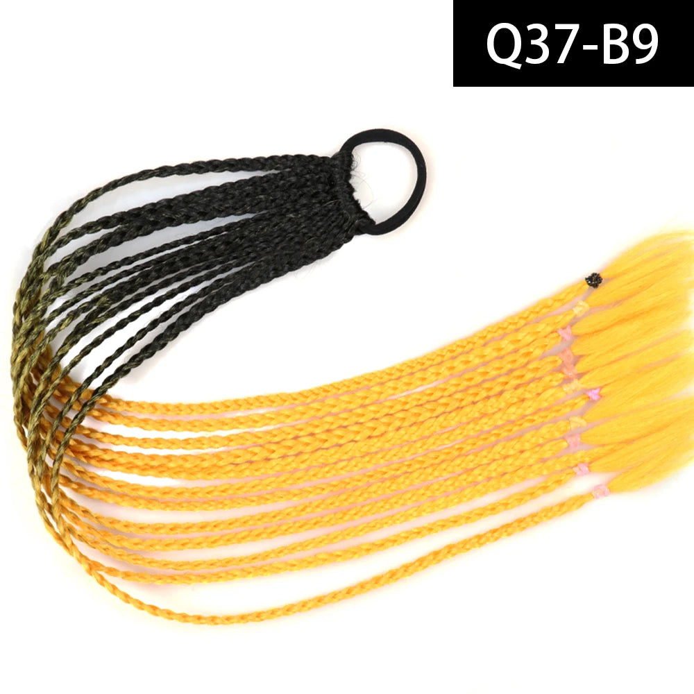 Synthetic Colored Braided Ponytail Hair Extension Rainbow Color Braids Pony Tail With Elastic Band Girl's Pigtail