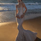Glitter Maxi Dress Women Fish Tail Hem Backless Cross Bandage Low-Neck Sleeveless Beach Party Vacation Vestidos