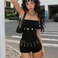 Sexy Women Y2K 2 Piece Set Metal Hollow Ruched Patchwork Camisole+Shorts Matching Streetwear Hipster Trend Outfits