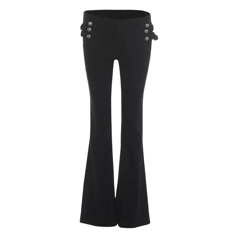 Double-Breasted Decoration Pants Women Metal Ring Tassel Elastic Waist Autumn Trend Street Daily Hottie Bell-Bottom