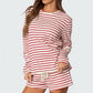 Women Striped Loungewear 2 Piece Casual Sleepwear Set Female Long Sleeve T shirt and Shorts Comfy Casual Homewear