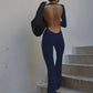 Sexy Women Jumpsuit Backless Flare Spring Trend o-Neck Elegant Skinny Full Sleeve Basic Solid Street Fitness Overalls