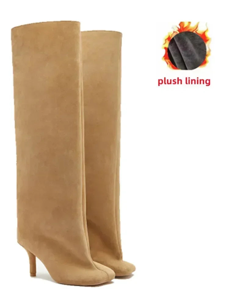 Autumn and Winter New 6cm Slim High Heels Knee High Women's Boots Round Toe Fashionable Women's Long Boots Knight Boots