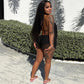Women's Sexy Halter Neck Backless Mini Dress Solid Color Deep V Mesh Ruched Bodycon Dress Summer Beach Party Clubwear