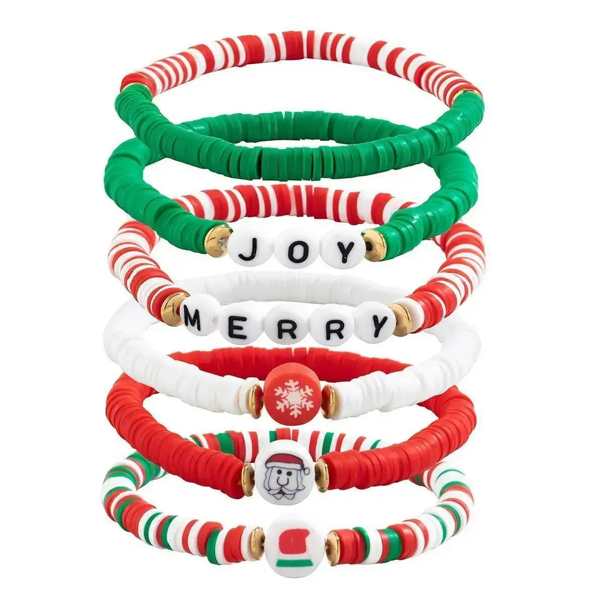Christmas 6pcs/Set Y2K Colorful Soft Ceramic Bangles Fashion Handmade Elastic Bracelets Women's Couple Jewelry Gift Set