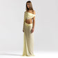 Transparent Chiffon One Shoulder Cut Out Long Sleeve Maxi Dress Woman Elegant Yellow Black Evening Dresses