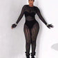 Sexy See Through Jumpsuit Women Coquette o-Neck Full Sleeve Stretch Hipster Skinny Fit 2026 Spring Clubwear Overalls