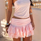 Womens Summer Bubble Mini Skirt Elegant Solid Color Ruffled A Line Short Skirt for Party Clubwear Holiday Beach Sundress