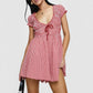 Women Y2k Gingham Playsuit Short Sleeve Smocked Babydoll Bodysuit Rompers Flowy A-Line Club Dress Retro Streetwear