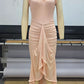Ruffled Draped Ruched Sexy Maxi Dress For Women Yellow Spaghetti Strap Sleeveless Backless Club Party Sexy Long Dress