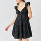 Women Tiered Mini Dress Solid Color V Neck Flutter Sleeve Backless A-line Short Dress for Daily Summer Vacation Sundress