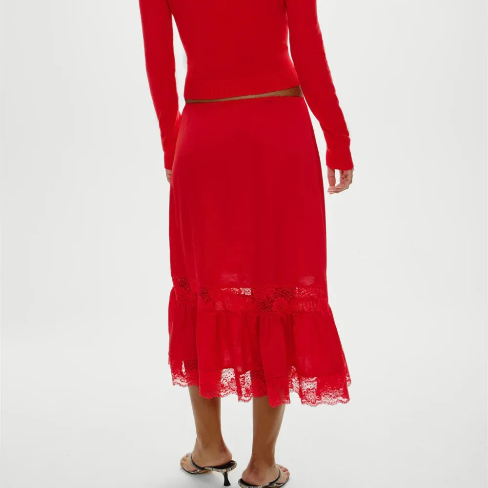 Women Half Slip Long Skirt Lace Trim Satin Underskirt Elastic Waist Aline Silky Slips Skirt for Under Dress Party Club
