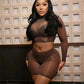 Sexy  See Through 2-Piece Set Women Full Sleeve o-Neck Crop Tops+Simple Elastic Waist Short Slim Midnight Hottie Suit