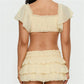 Women's Y2K 2 Piece Set Ruffled Off the Shoulder Crop Top and Tiered Mini Skirt Casual Summer Outfit for Beach Vacation