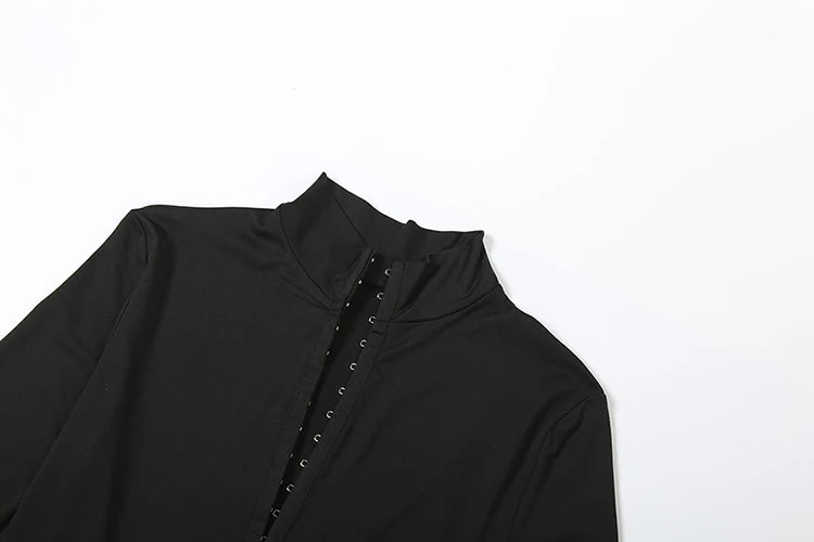 Casual 2-Piece Set Women Turtleneck Single-breasted hidden buttons crop tops+Elastic waist Flared pants sporty suits