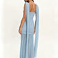 Women Draped Cowl Neck Mesh Maxi Dress Sleeveless Ruched Bodycon Long Dress Side Split Flowy Party Evening Long Dresses