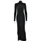 Long Party Elegant Dress Turtleneck Long Sleeve High Split Maxi Dresses Women Clothing Winter