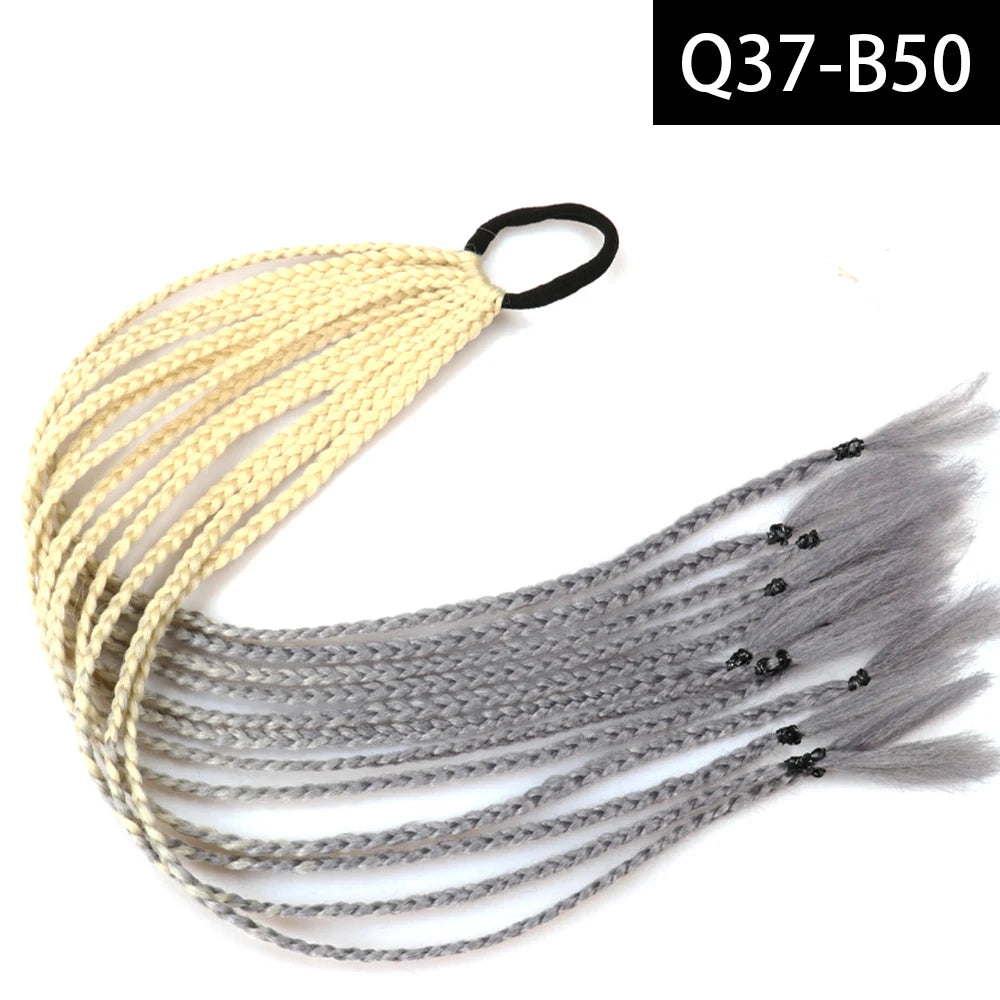 Synthetic Colored Braided Ponytail Hair Extension Rainbow Color Braids Pony Tail With Elastic Band Girl's Pigtail
