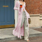 Button Front Long Sleeve Sheer Open-knit Long Cover-up Jacket Women Autumn Beach Vacation Outfit Maxi Cardigan