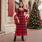 Women Christmas Holiday Tartan Plaid Long Dress Square Neck 3/4 Puff Sleeve Smocked Back Ruffle Hem Flowy Midi Dress
