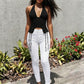 Cross Bandage Decoration Tank Tops Woman Summer Trend Halter Low-Neck Backless Irregular Shape Sexy Fashion Vests