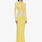 Women Color Block Maxi Dress Long Sleeve Cutout Mesh Top With Lace Trim Bodycon Mermaid Long Evening Party Dress