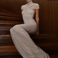 Turtleneck Short Sleeve Sexy Maxi Dress Women Elegant Draped Ruched Evening Club Party Long Dresses Female Clothes