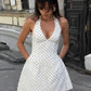 Polka Dot Sexy Mini Dress Women Fashion Halter Deep V Neck Sleeveless Backless High Waist A-line Club Party Dresses