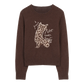 Women's Casual Pullover Sweater with Cartoon Animal Print, Long Sleeve Cozy Top for Everyday Wear
