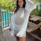 Sheer Mesh Long Puff Sleeve Casual Summer Cover Up T Shirt Blouse Women Y2K Polka Dot Beach Cover Up Shirt Dress