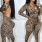 Leopard Print Jumpsuit Women Low-Neck Bandage Backless Skinny Peach Hip Hot Girl Midnight Fashion Club Party Overalls