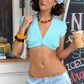 Casual V Neck Crop Top Short Sleeve T-Shirts Women Summer Y2K Single Button Tee Shirt Beach Vacation Female Cropped Tops