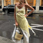 Women Y2K Lace Trim Satin High Low Tops Silk Spaghetti Strap Side Split Asymmetrical Cami Top Flowy Silky Layering Tops