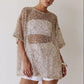 Women's Summer Sequined T-Shirt Casual Loose Fit Stylish Solid Color See Through Crew Neck Elbow Sleeve Tops Cover Ups