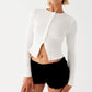 Women Crop Tops Summer Knit Ribbed Button Front Long Sleeve Shirt for Club Streetwear Aesthetic Grunge Clothes