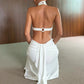 Women Halter Neck Backless Midi Dress Hollow Out Back Tie‑Up Ruffle Hem Mermaid Dress Latin Dance Party Evening Dresses