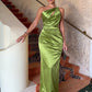Skew Collar Elegant Hollow Shirring Satin Dress Women Fashion Classic Ruched Patchwork Sleeveless Sexy Party Long Bodycon