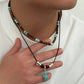 2Pcs/Set Vintage Sea Turtle Pendant Necklace Men Ethnic Style Multi Layer Stackable Stone Wooden Beaded Choker Jewelry
