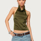 Women’s Summer Halter Tops Summer Casual Solid Color Slim Fit Cowl Neck Backless Satin Silk Vest Holiday Beachwear
