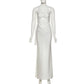 Strapless Hollow Fishtail Maxi Dress with Scarf White Evening Gown Elegant Dresses for Woman for Party