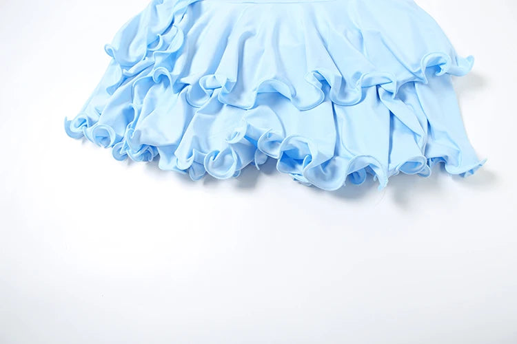 Buttons Tierred Dress Women Y2K Irregular Halter Backless Low-Neck Split Folds Skinny Summer Trend Birthday Bodycon