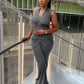 Sleeveless Halter Ruched Maxi Dress Women Sexy Elegant Deep V-neck Lace Up Backless Bodycon Solid Robe Partywear Vestido