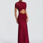 Short Sleeve Ruched Sexy Maxi Dress Women Elegant Hollow Out Turtleneck Bodycon Pleated Club Party Long Dress Female