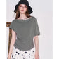Cowl Neck Ruched T-shirt, Slim Fit Short Sleeve Tee, Casual Solid Color Summer Top for Women