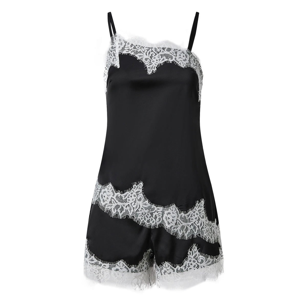 2 Piece Pajamas Sets for Women Summer Solid Sleeveless Lace Patchwork Cami Tops + Elastic Waist Shorts Loungewear