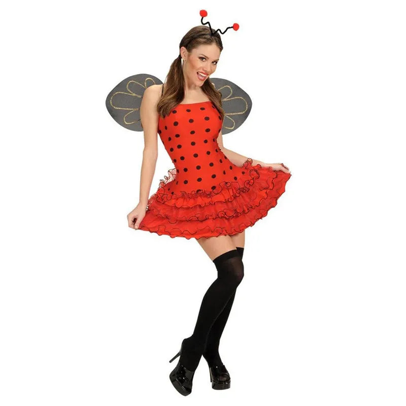 Halloween Bee Costume for Women Ladybug Cosplay Dress with Wings Headband Set Funny Adult Fairy Costumes